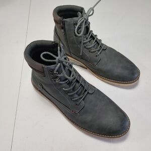 VOSTEY Men's Gray Leather Lace-Up Boots Size 13